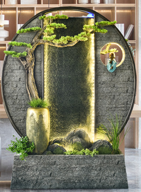 双面水幕墙屏风隔断办公室落地假山流水喷泉摆件庭院角落景观鱼池