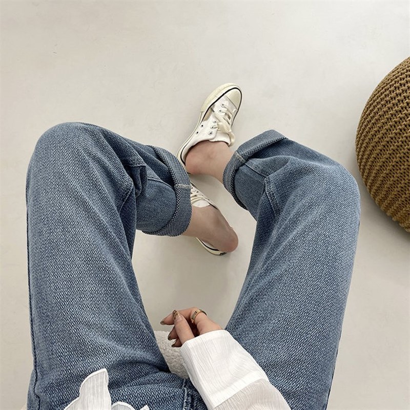 大码女装胖妹妹mm做旧牛仔阔腿夏季薄款宽松显瘦拖地直筒裤200斤