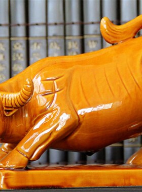 房屋缺角化解陶瓷牛摆件土黄牛卧牛摆设补角镇宅工艺品家居装饰品