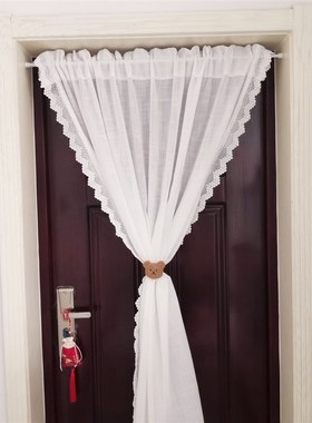 白色蕾丝门帘装饰飘窗窗帘厨房短门帘客厅隔间帘半遮光穿杆花边纱