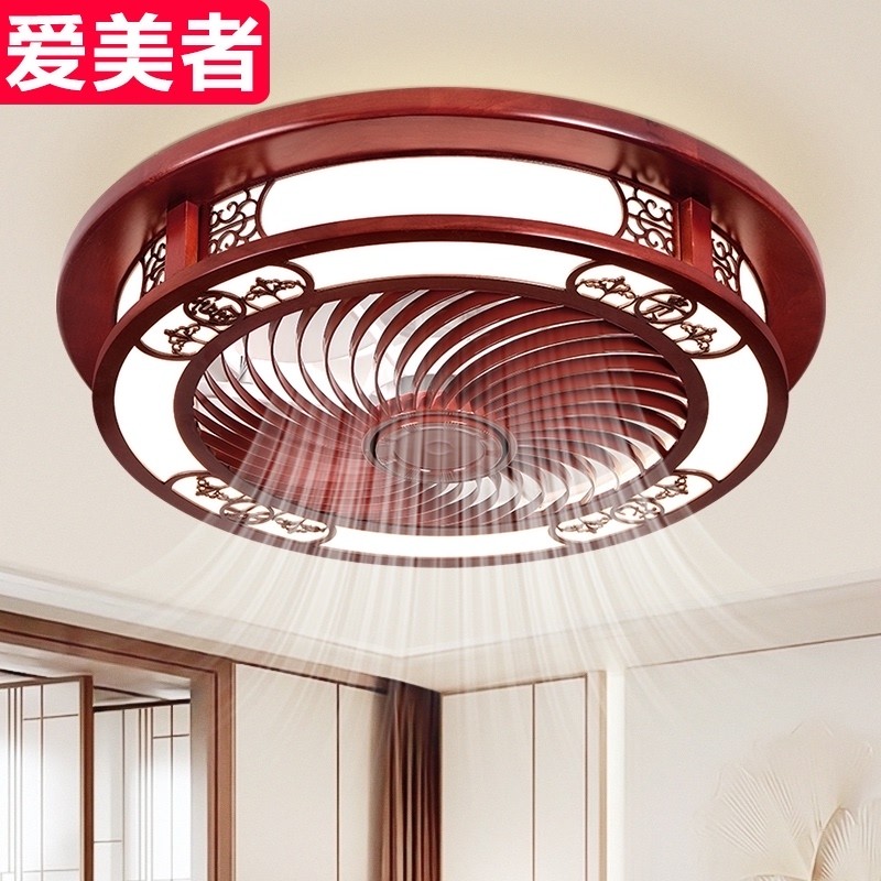 实木风扇灯吸顶吊扇灯卧室电扇灯新中式餐厅主卧古典传统家用一体