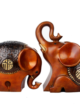 铜大象摆饰彩绘大象一对吉祥客厅创意工艺装饰品摆设开业礼品