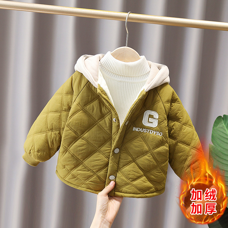 男童秋冬棉衣连帽宝宝冬装铺棉外套2023新款男宝儿童加绒棉服上衣
