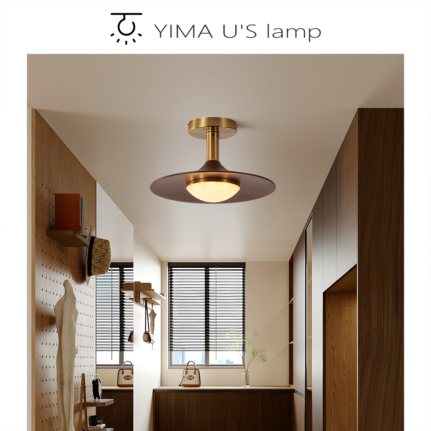 走道灯走廊灯中古吸顶灯胡桃色覆古风玄关入户阳台灯走廊中山灯具