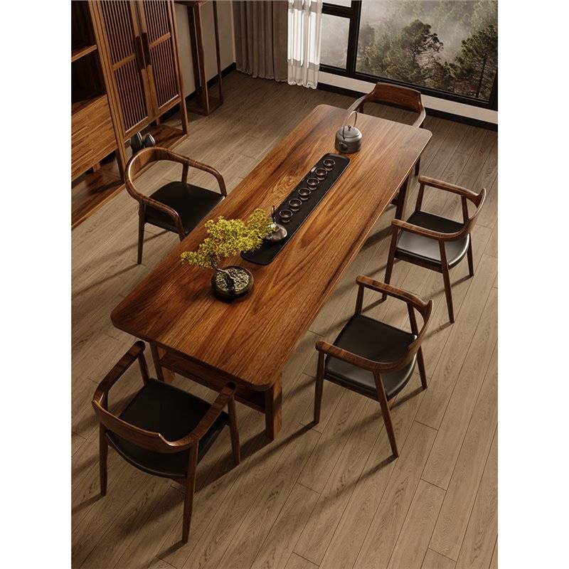 新中式胡桃木全实木茶桌椅组合简约现代客厅家用高档茶台阳台茶几