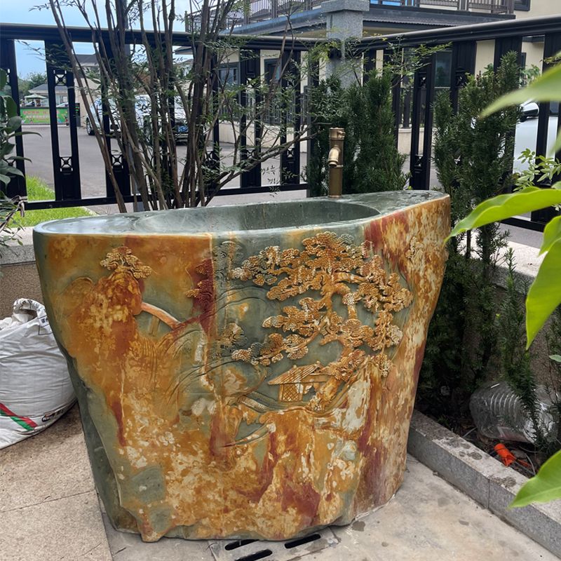 原石一体砚石洗衣池户外