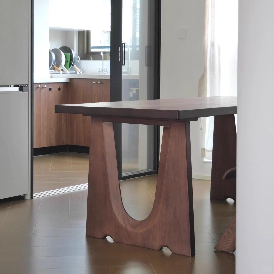 中古风全实木餐桌现代简约小户型长方形饭桌意式轻奢胡桃木书桌