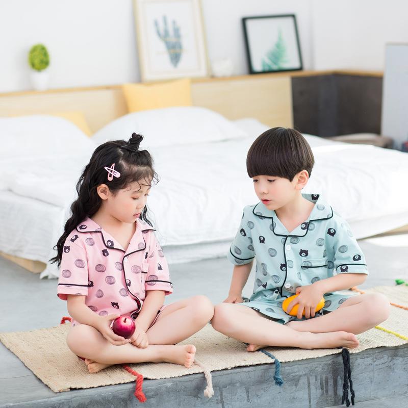 儿童睡衣韩版夏季棉质薄款空调服男童女童短袖短裤套装宝宝家居服