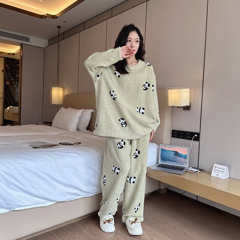 女士大码家居服绒软绵绵加大加肥可外穿加厚套装春秋冬睡衣舒适