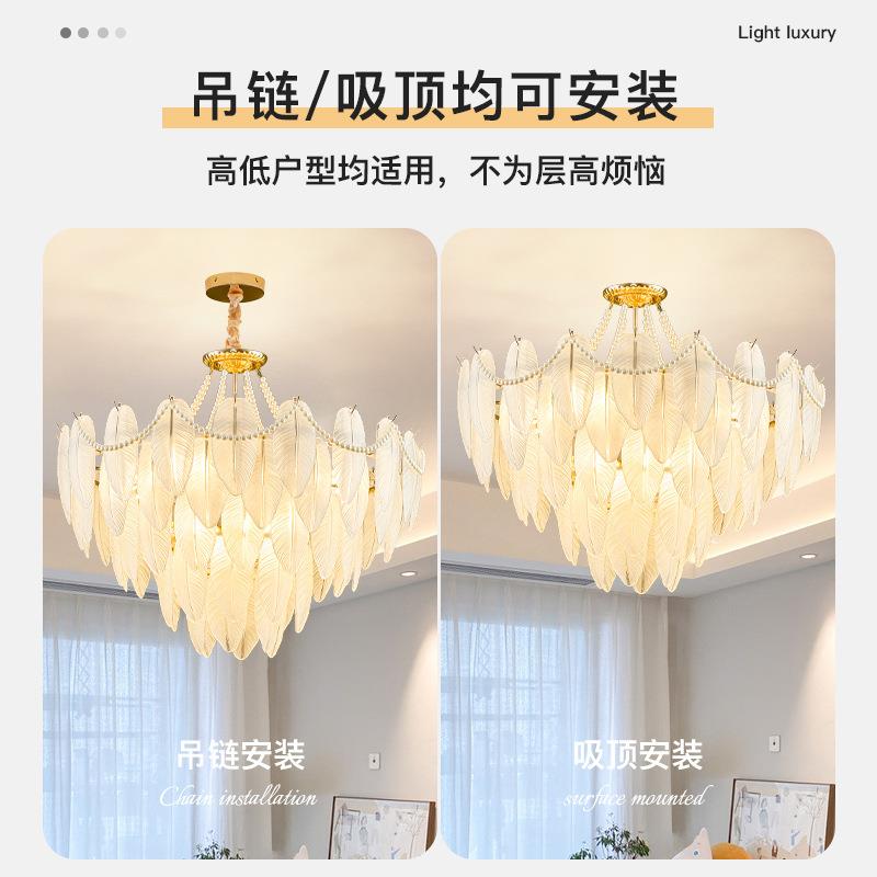法式客厅吊灯羽毛玻璃复古珍珠装饰简约现代浪漫轻奢卧室灯餐厅灯
