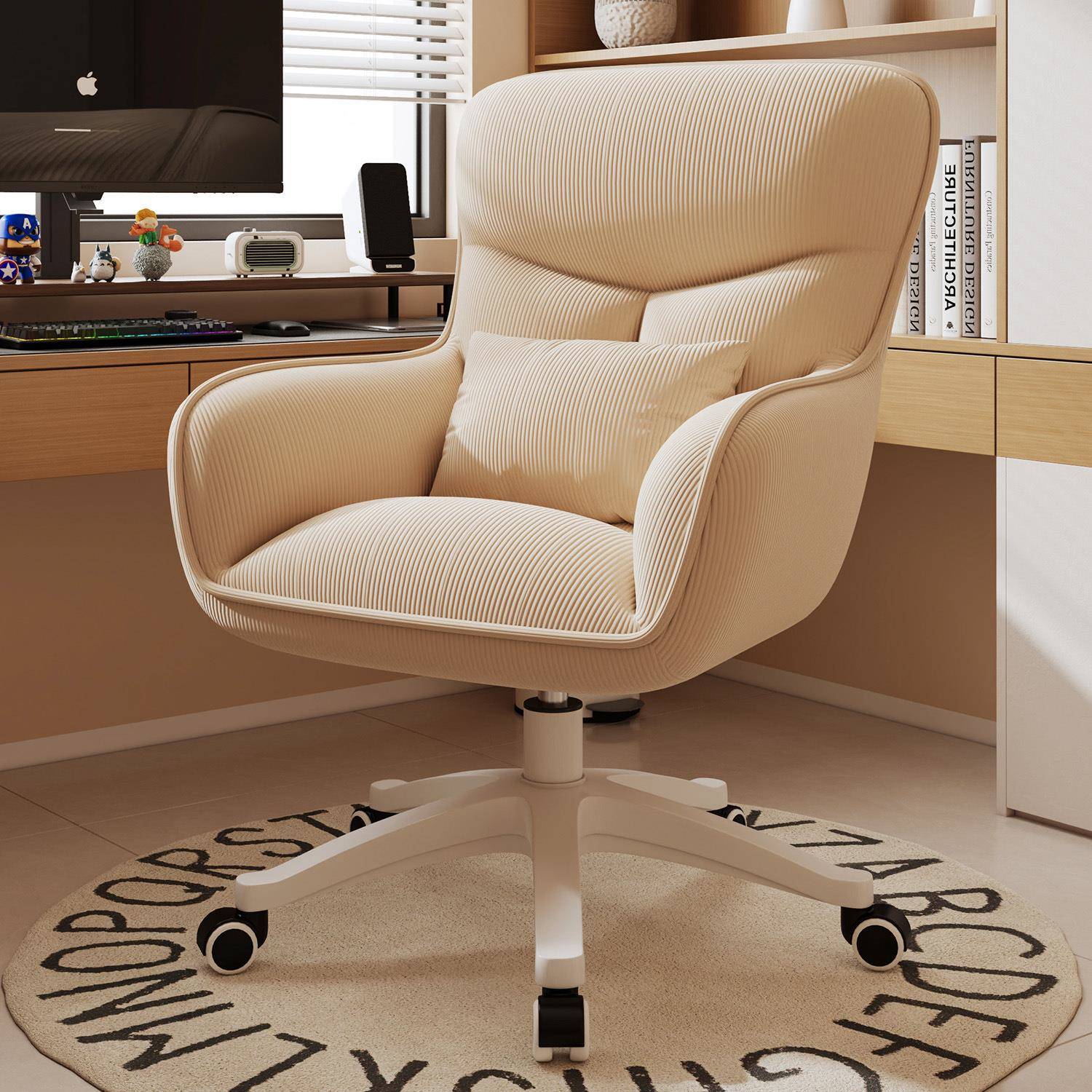 电脑椅家用椅子卧室女生灯芯绒化妆椅宿舍升降写字学习舒适书桌椅