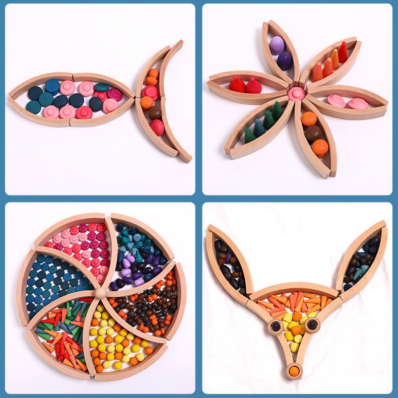 abel弯板积木榉木实木彩虹小弯板创意开放性建构区拼搭大弯板积木