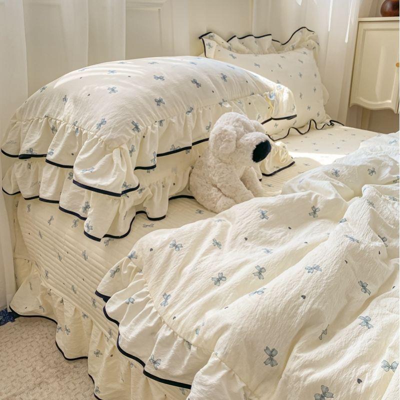 小清新双层纱夏凉被床盖四件套可机洗花边夹棉加厚床单空调被床品