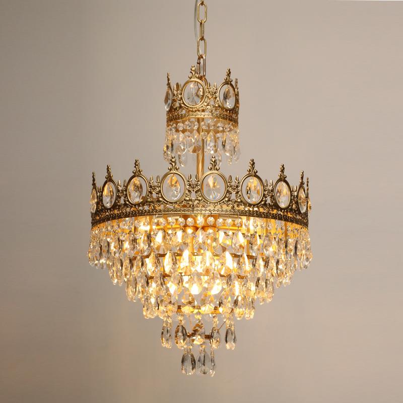 法式复古全铜皇冠水晶吊灯卧室床头过道玄关客厅餐厅衣帽间吊灯