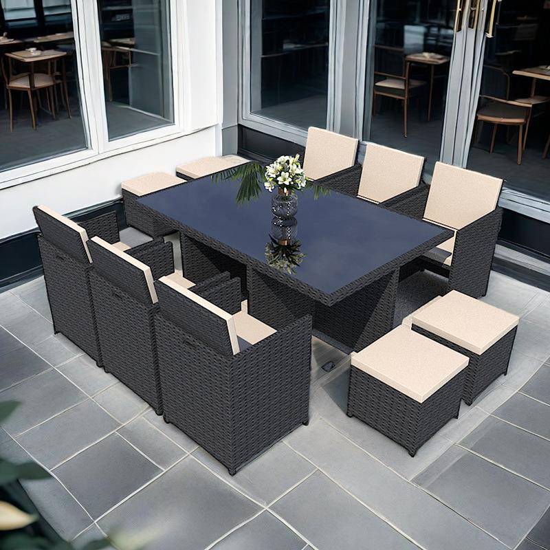 户外藤编桌椅组合庭院室外餐桌椅藤椅铝合金防水防晒4椅1桌可收纳