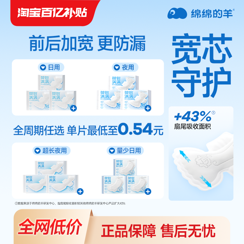 【任选5组】绵绵的羊荷包满满卫生巾大扇尾轻薄透气防侧漏姨妈巾