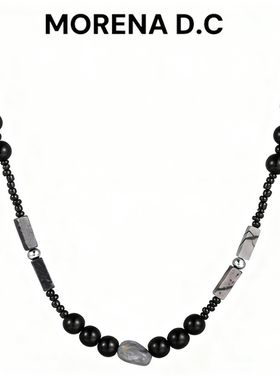 MORENA D.S天然石拼接黑色串珠 The Line系列项链饰品