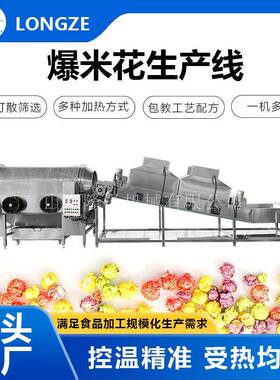 隆泽全自动爆米花生产线 无人值守连续爆花冷却筛选零食成套设备