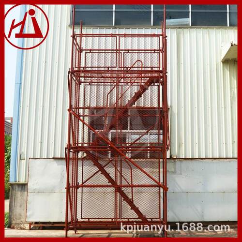 广东建宇脚手架厂家100型安全爬梯挂网式轻型梯笼带钢跳踏板
