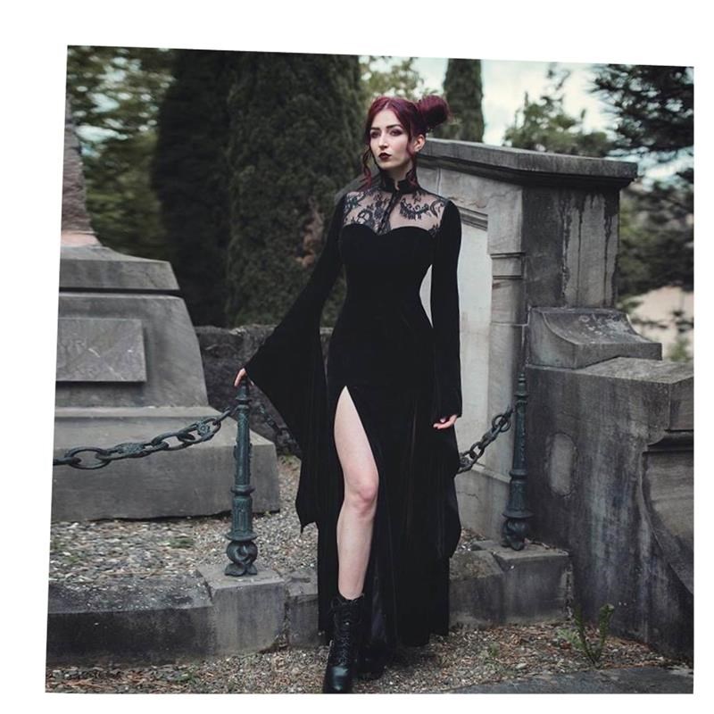 暗黑系性感开叉蕾丝裙万圣节女q巫裙 Halloween Witch Cos Dress