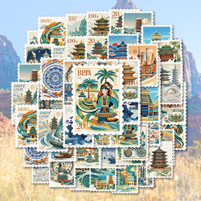 34张城市印象邮票系列创意贴纸