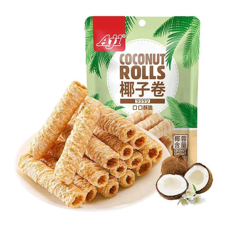 新日期Aji椰子卷椰蓉饼干酥脆可口卷早餐蛋卷下午茶点心零食品150