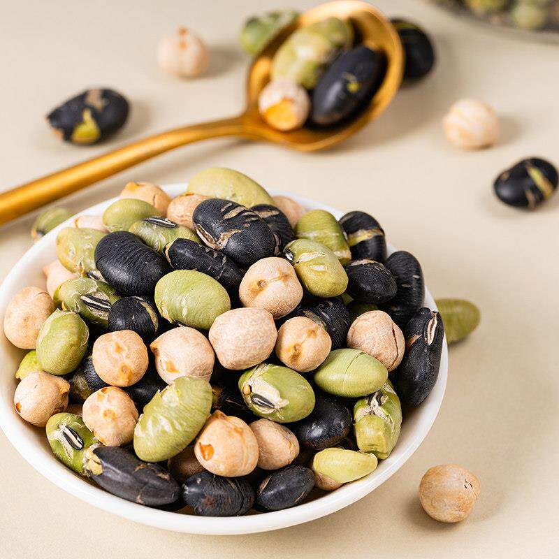 采购产品三色豆，即食干炒黑豆，黄豆，少量盐，孕妇，儿童和老人
