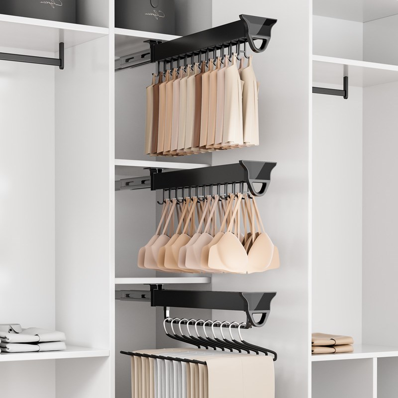 衣柜挂衣杆顶装抽拉挂衣器家用内衣裤收纳架玄关包包挂钩置物架子