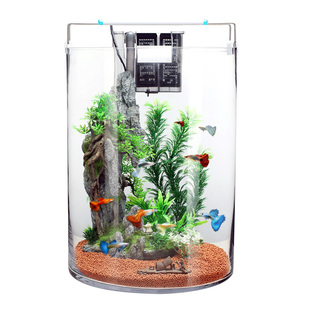 超白玻璃金鱼缸 客厅桌面家用免换水懒人生态圆柱鱼缸小型水族箱