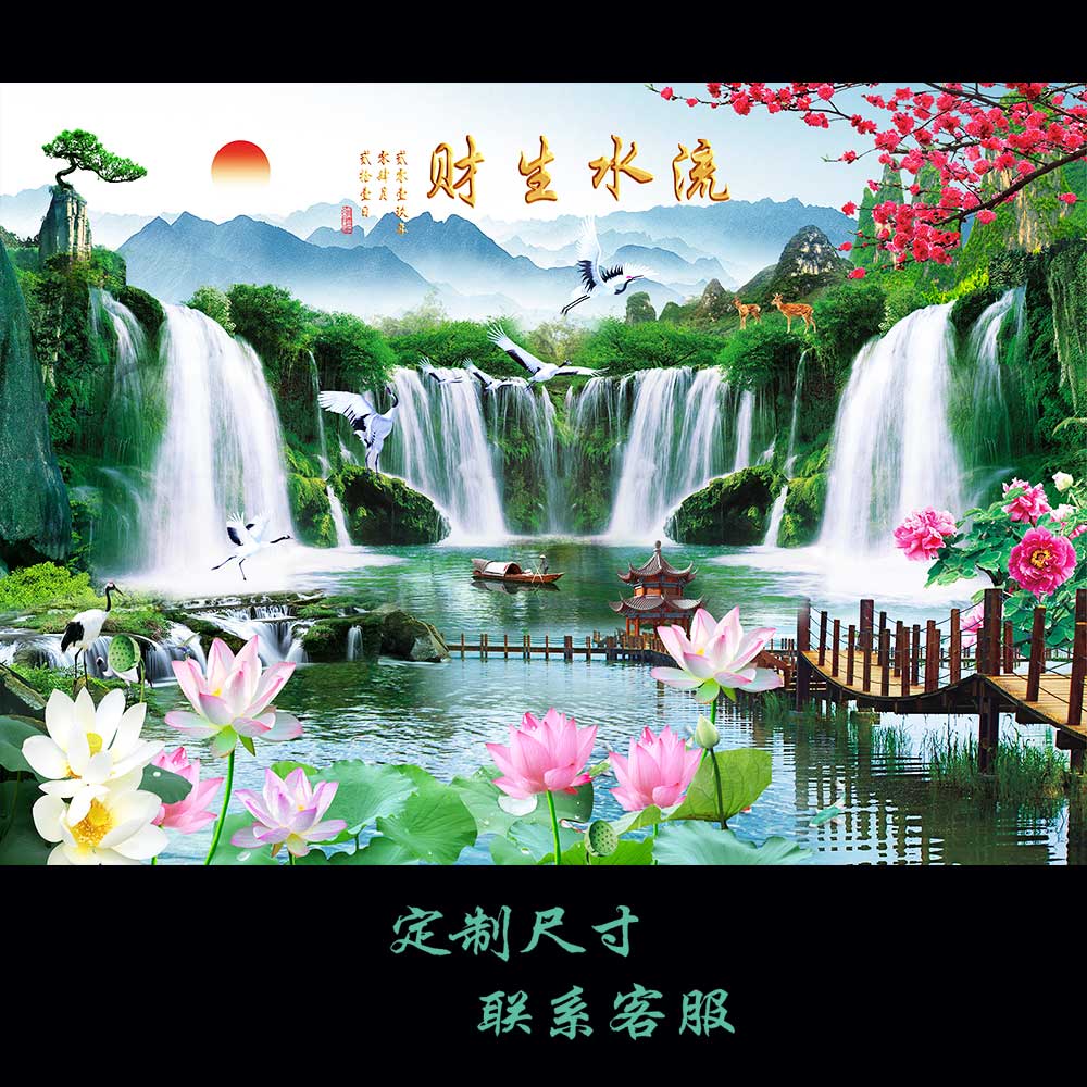 龙鱼缸背景贴纸画高清图3d立体水族箱壁纸造景纸贴风景地板定做