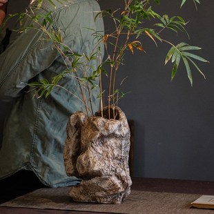 不规则石头创意花盆摆件样板房客厅卧室桌面禅意装饰绿植盆景盆栽