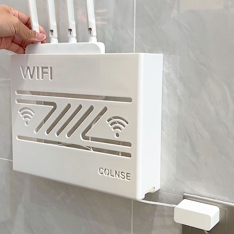 路由器收纳盒壁挂式wifi光猫置物架子免打孔电线盒延长线整理神器