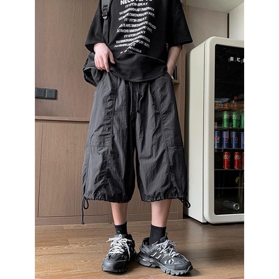280斤可穿山本风七分裤男夏季冰丝速干工装裤美式机能阔腿半截裤