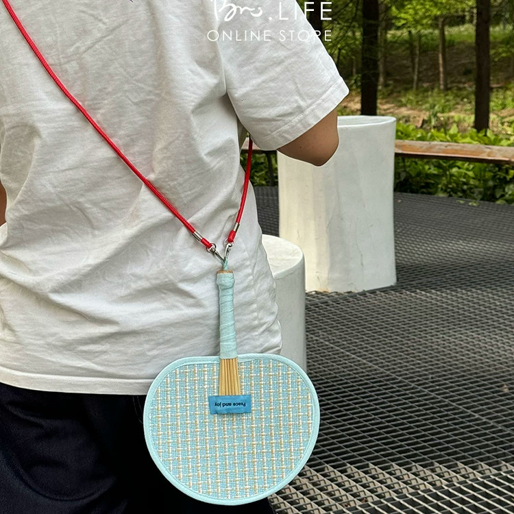 ins奶油风手工编织扇子创意可爱夏天蒲扇斜挎便携手摇扇装饰挂件
