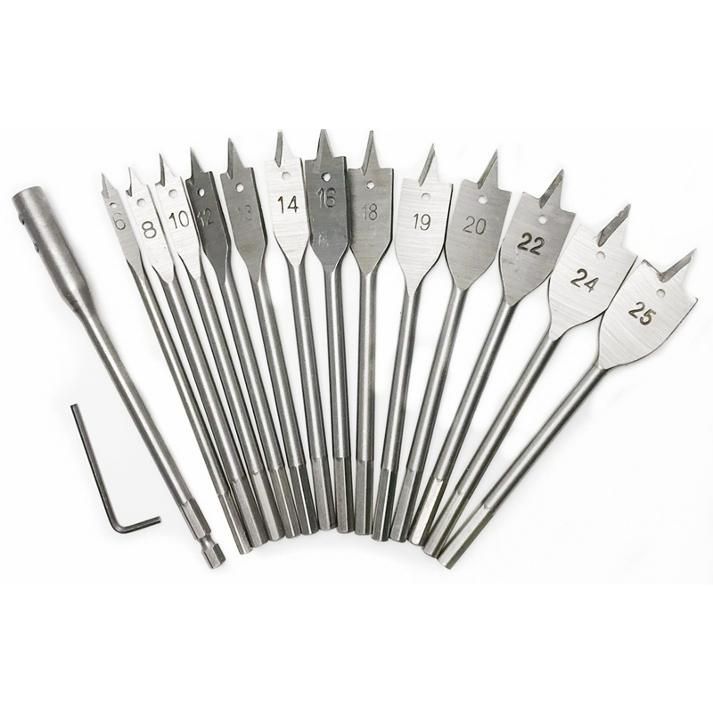 批发木工扁钻头 开孔器打眼钻6MM六角柄定位钻头15件套连杆铲型钻