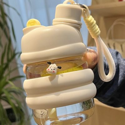水杯女生带吸管玻璃杯可爱办公室泡茶杯2023新款简约儿童双饮杯子