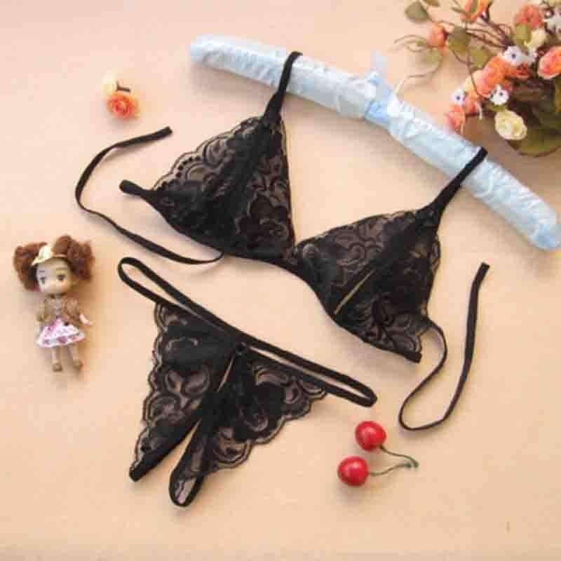 女式情趣内衣性感蕾丝透视内裤三点式制服诱惑套装厂家