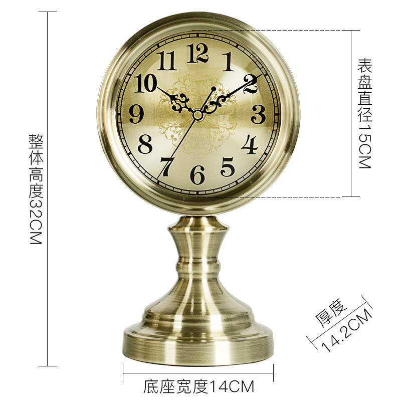 汉时金属座钟客厅欧式简约青铜色台钟静音创意奖杯摆T台式钟HD312