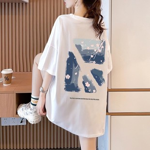 日系純棉短袖 大碼 2025年新款 t恤女寬松胖mm炸街夏裝 女裝 洋氣上衣