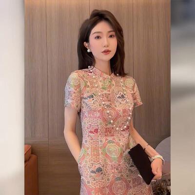 新中式国风粉色改良旗袍连衣裙2025新款女夏季高端精致小个子裙子