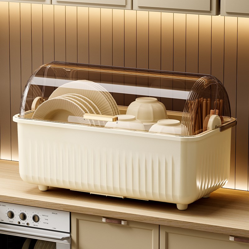 厨房碗筷收纳盒放碗碟收纳架家用台面碗盘箱带沥水筷子餐具置物架