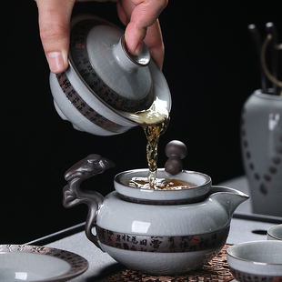 哥窑茶漏功夫茶具零配件茶水分离器家用陶瓷茶叶过滤网泡茶器中式