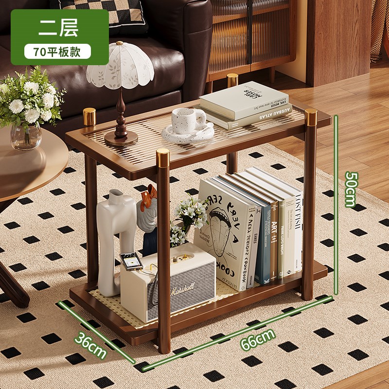 沙发边柜家用客厅小推车中古风可移动H带轮茶几角几小户型置物架