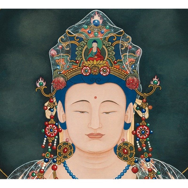 近代水月观音坐像菩萨画像工笔佛画高艺术微喷复制装饰画画心