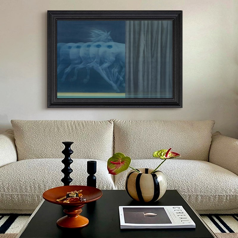 手绘油画法式中客厅书房背景墙饰挂画动物骏马玄横板壁画