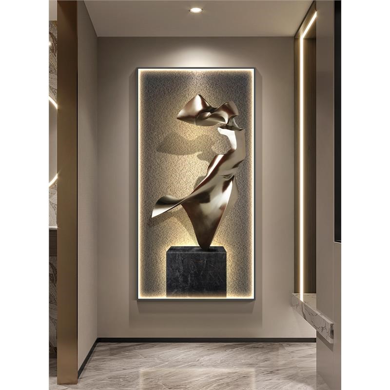 轻奢玄关装饰画带led灯几何抽象走廊尽头挂画R高级感立体墙面装饰图片