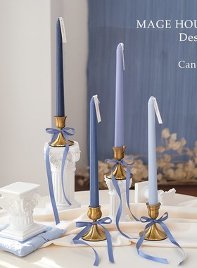 长条蜡烛紫色绿色彩色无烟香薰烛光晚餐浪漫气氛长杆蜡烛烛台礼盒