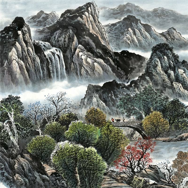 国画 山水画 小桥流水人家 风景山水装饰挂画 客厅办公室书画微喷
