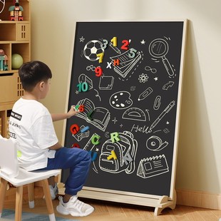 儿童支架画板面磁性写字板家用无尘涂鸦实木画画白板宝宝小黑板