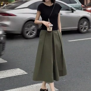 显瘦短袖 m极简风修身 T恤女复古高级感A字百褶 搭配一整套时尚 夏装